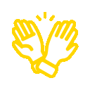 Two hands forming a heart shape against a yellow background.