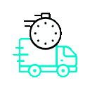 Delivery truck with a clock icon above it.