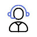 Icon of a person wearing headphones, viewed from the shoulders up, with a headset