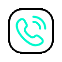 Phone call icon with a turquoise phone symbol inside a black rounded square