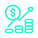 Icon of a dollar sign inside a circle above a bar chart with three bars of varying heights.