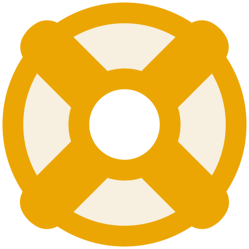 Icon of a life preserver or lifebuoy with four segments, in yellow and white.