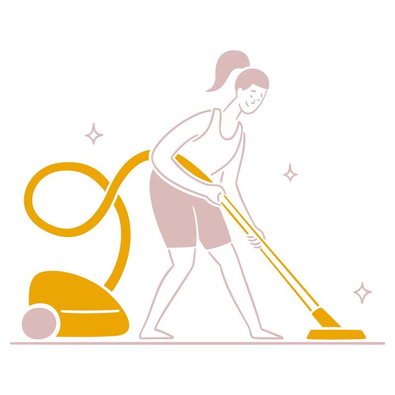 Illustration of a woman vacuuming the floor.