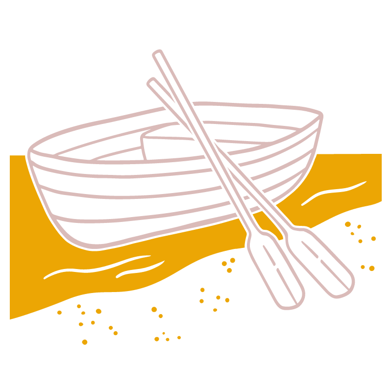 Line drawing of a bowl with chopsticks resting on it, on a yellow and black background.