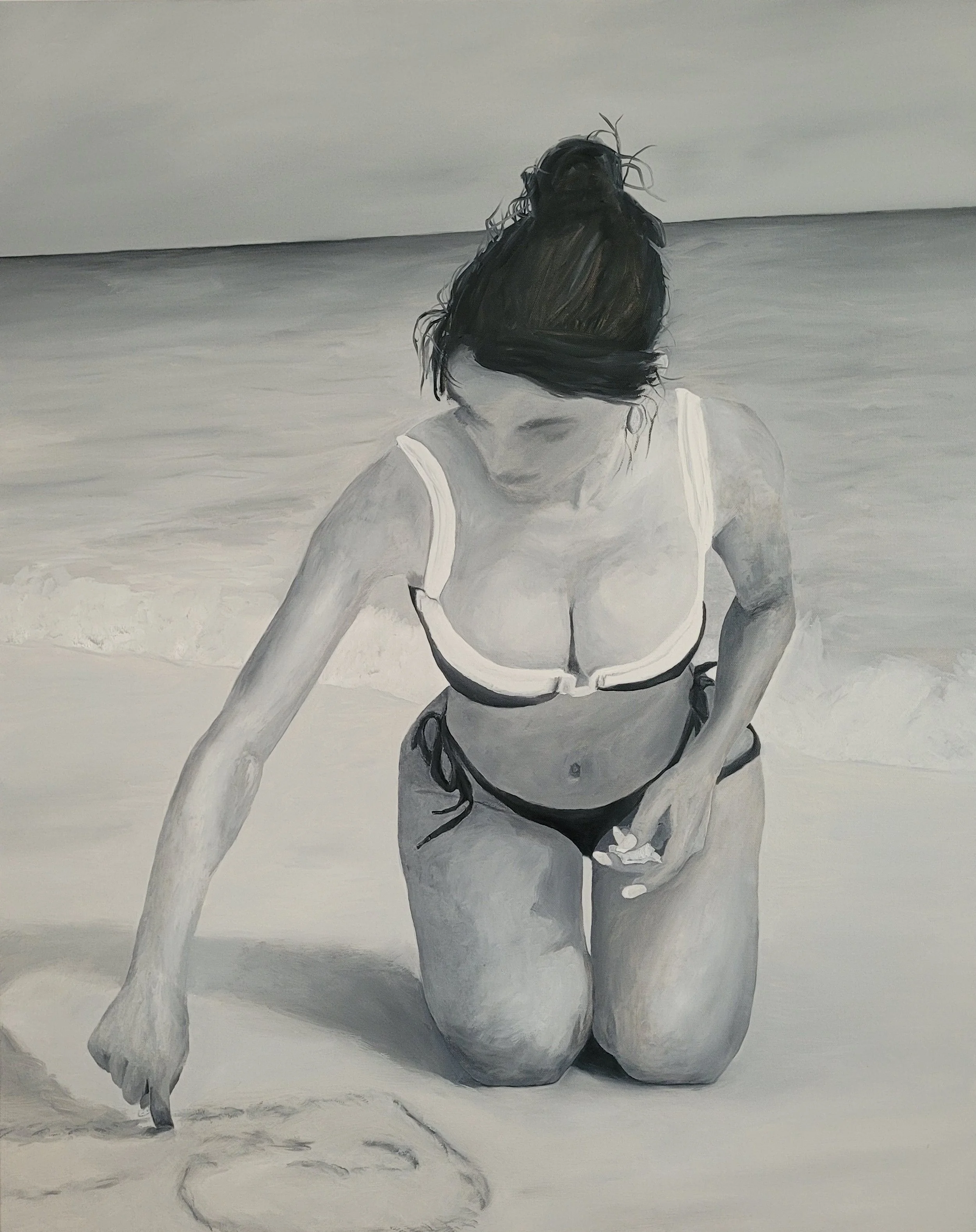 Frau am Strand (Woman at the Beach). Oil on Canvas, 100 x 80 cm. 2025.