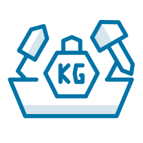 Logo with a kettlebell labeled 'KG' surrounded by two spotlights
