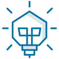 A graphic combining a light bulb with a house shape and the letters 'GP' inside.