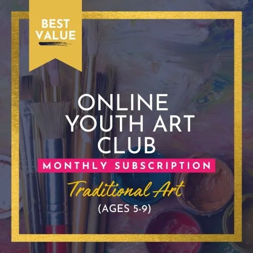 Online Youth Art Club Monthly Subscription (Traditional Art, Ages 5-9)