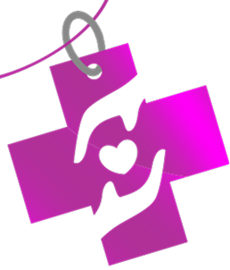 A purple and pink digital illustration of a heart with shopping tags attached, symbolizing love and shopping.