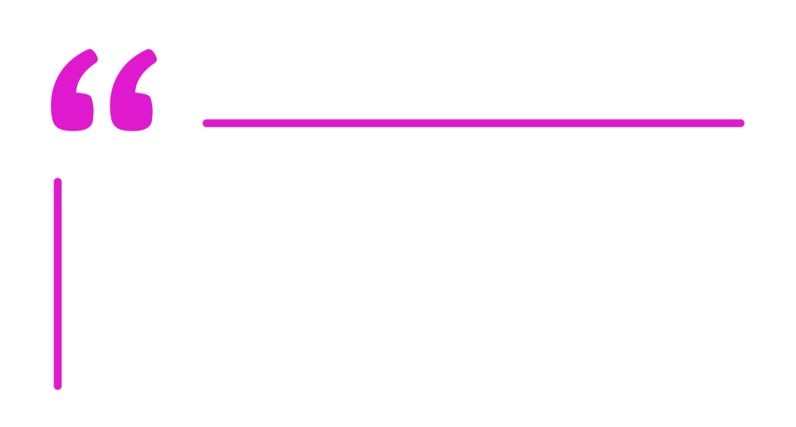 Quote graphic with purple quotation marks and purple lines, containing the text 'What we think, we become' by Buddha