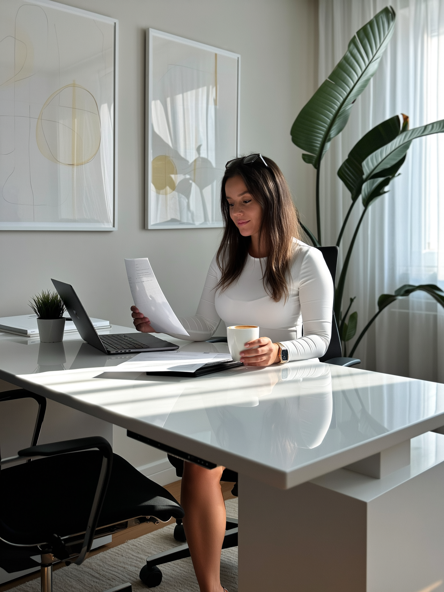 Marketing and sales consultant reviewing strategy document in office