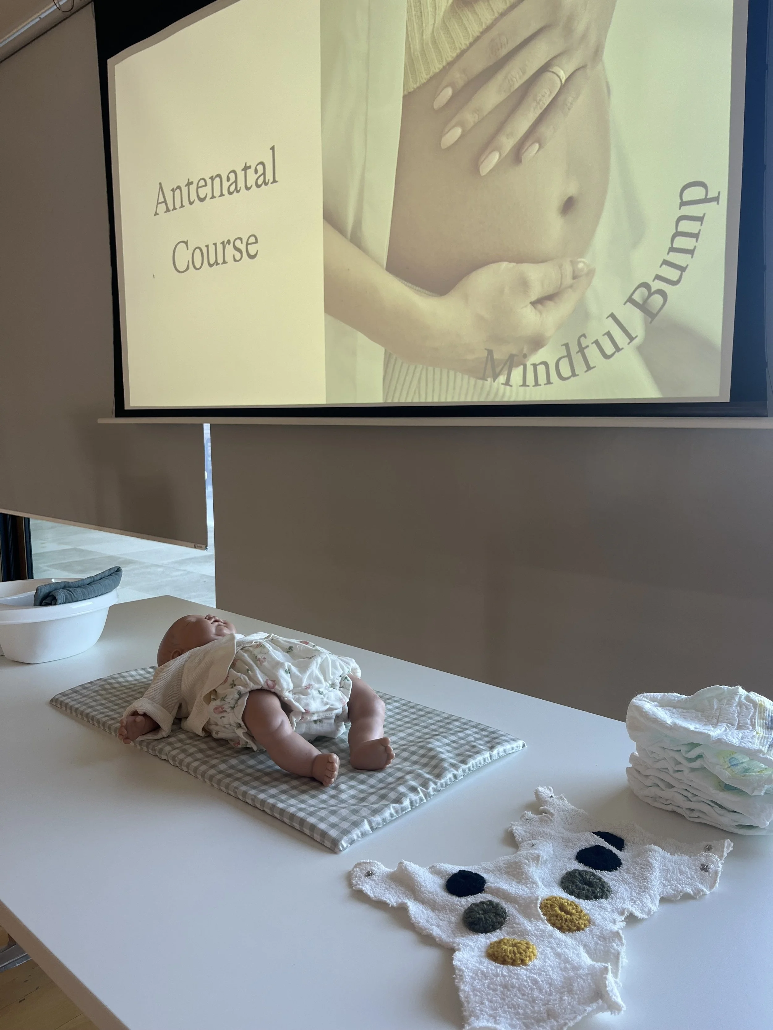 Practical newborn care equipment used during Mindful Bump antenatal classes
