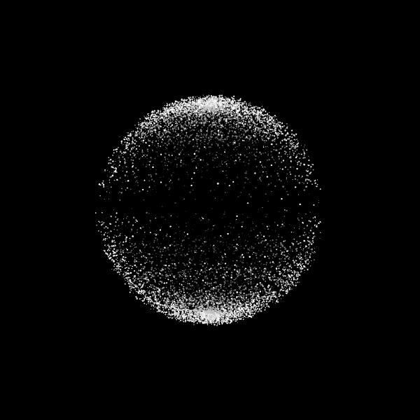 A digital graphic of a sphere composed of white particles on a black background, reflecting visually.