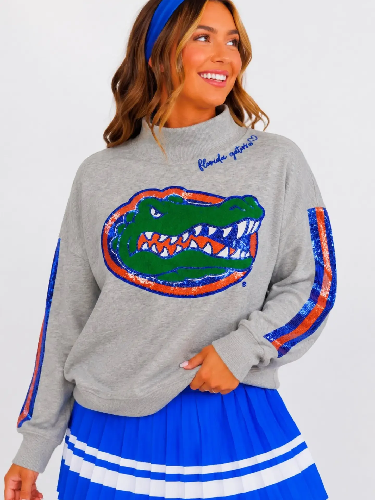 Florida Mock Neck Sequin Stripe Sweatshirt