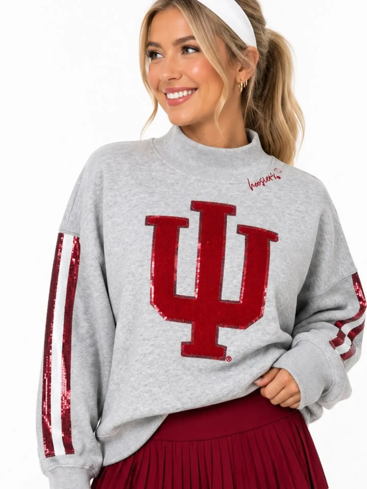 Indiana Mock Neck Sequin Stripe Sweatshirt