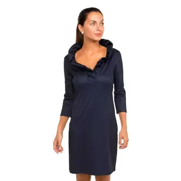 Gretchen Scott Jersey Ruffneck Dress - Navy