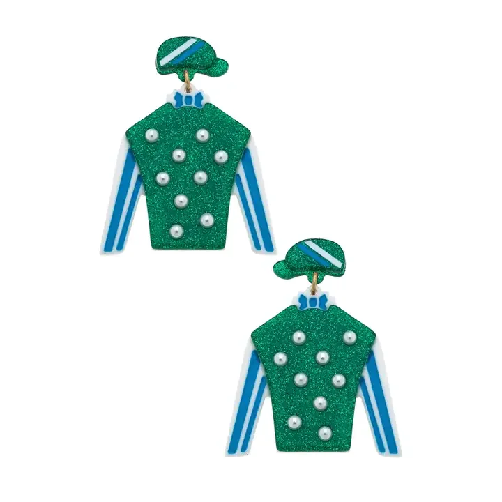 Freckles Jockey Silk Resin Drop Earrings in Green & Blue