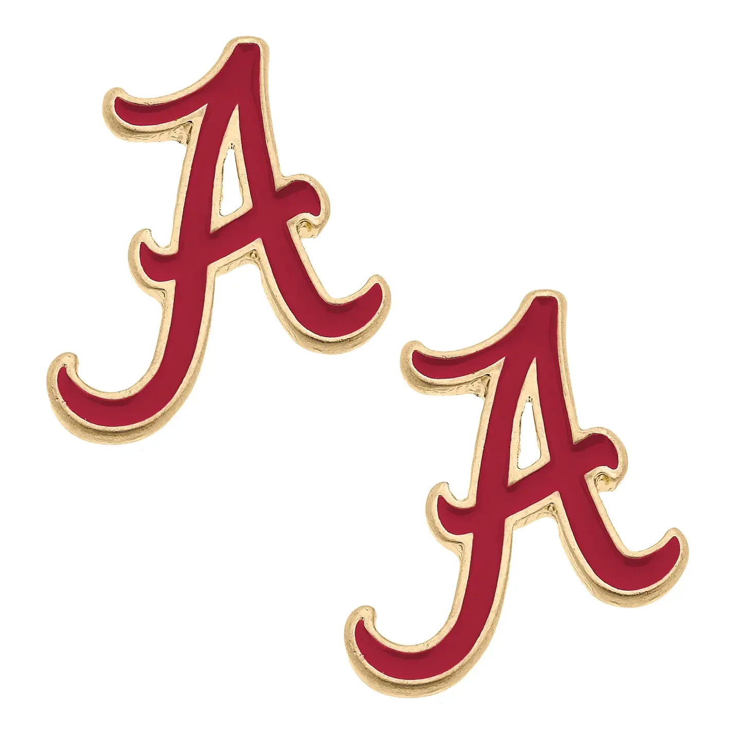 Alabama Crimson Tide Enamel Logo Stud Earrings in Shiny Gold