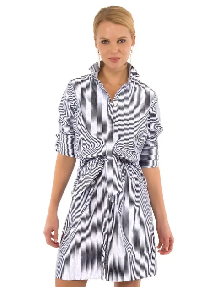 Striped Blouson Dress by Gretchen Scott - Navy and White
