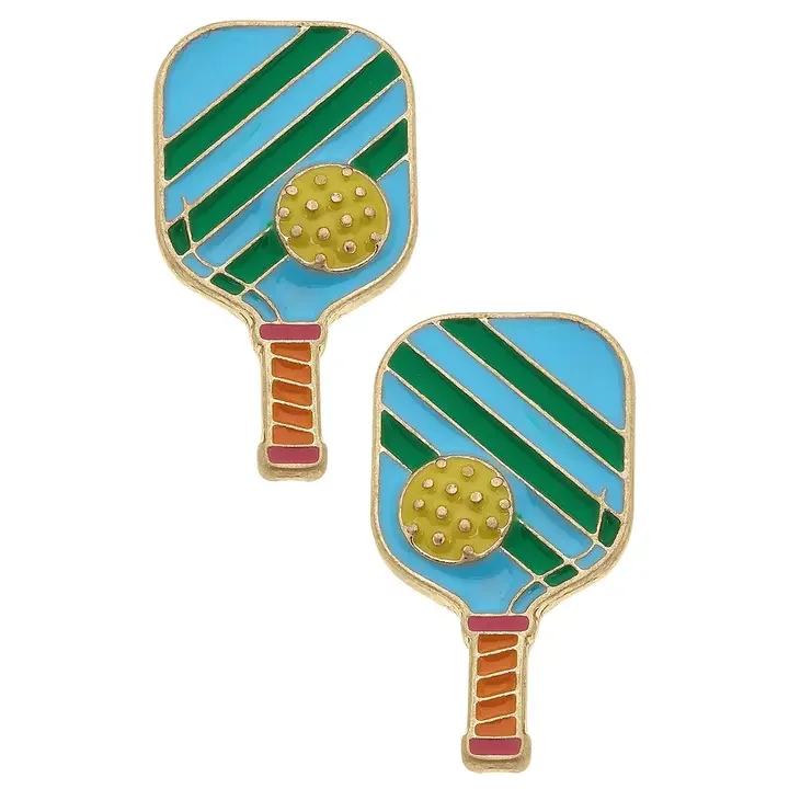 Pickleball Enamel Stud Earrings in Green & Blue