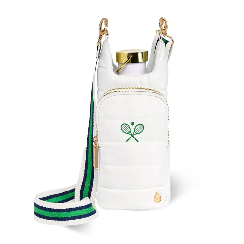 WanderFull White Ripstop HydroBag® with Green, Navy, White striped strap & Tennis logo
