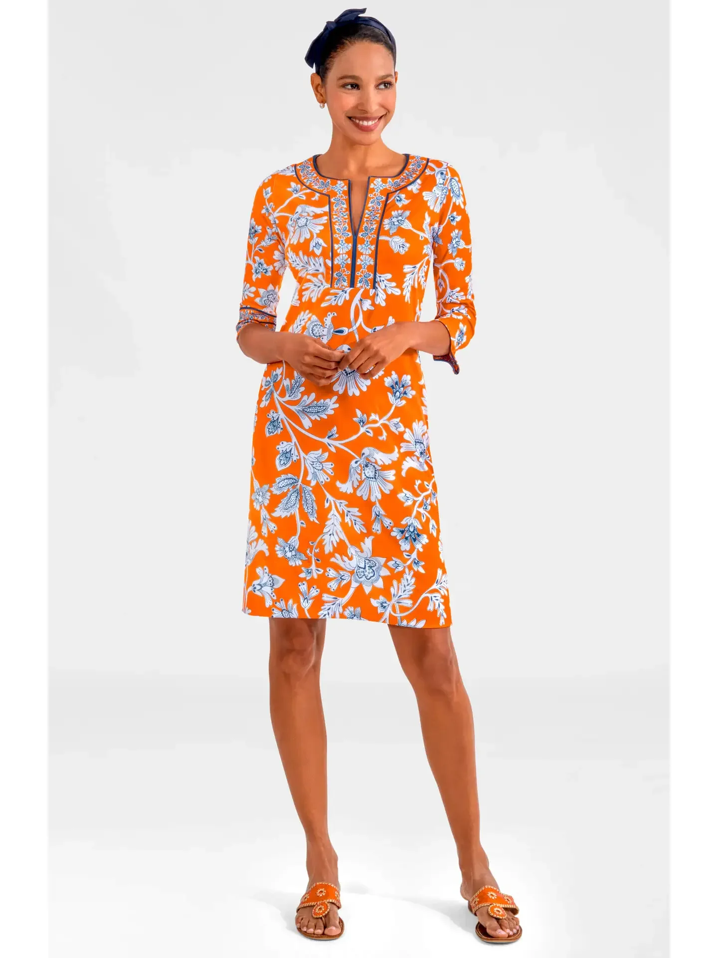 Gretchen Scott Split Neck Dress - Orange & Blue
