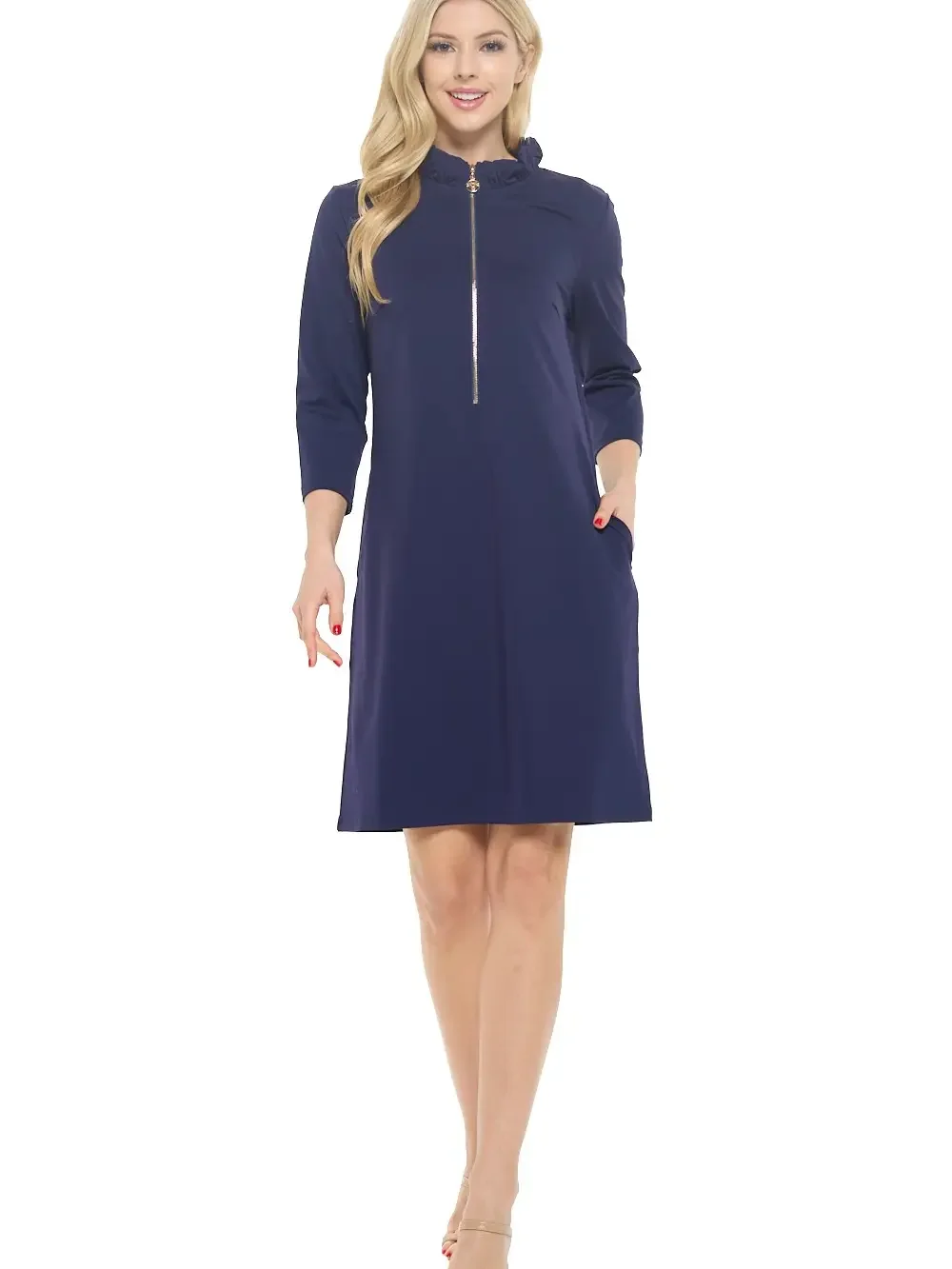 Aryeh Half-Zip Dress: Navy
