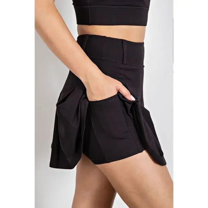 Black Soft Pleat Golf Skort
