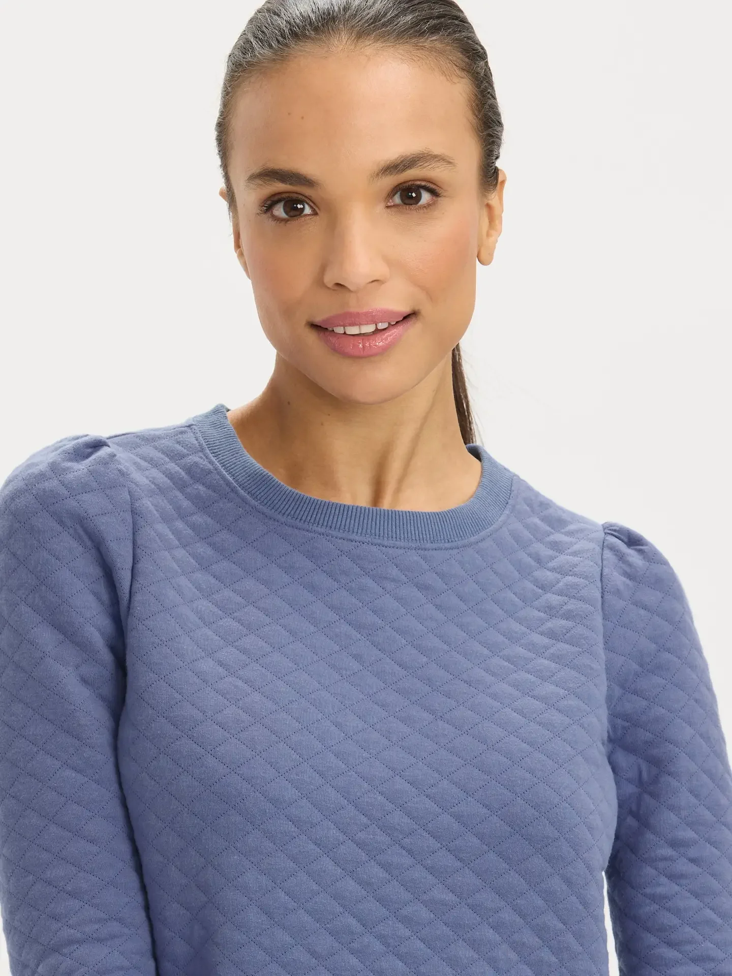 Renwick Quilted Puff Sleeve Crewneck - Coastal Fjord