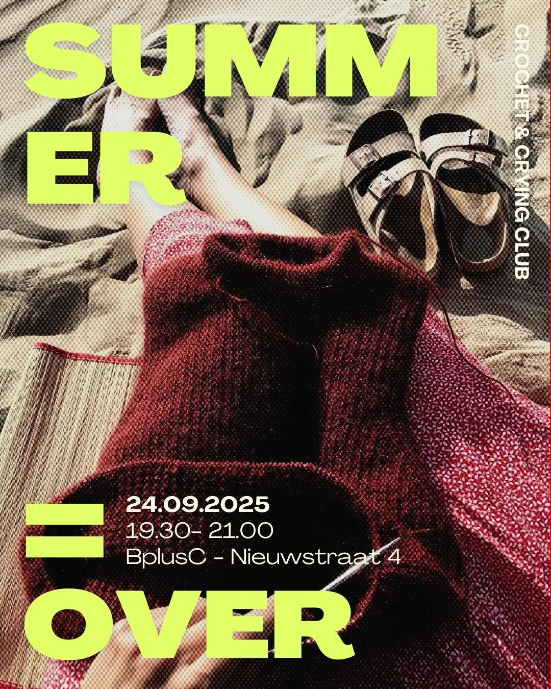 FINALLY! Summer is over: let the cozy season begin 🔥🫖🧶. Celebrate, complain and cry with each other, during our get together this Wednesday at @bplusc_ .

The Crochet &amp; Crying Club meets every last Wednesday of the month in the library to croc