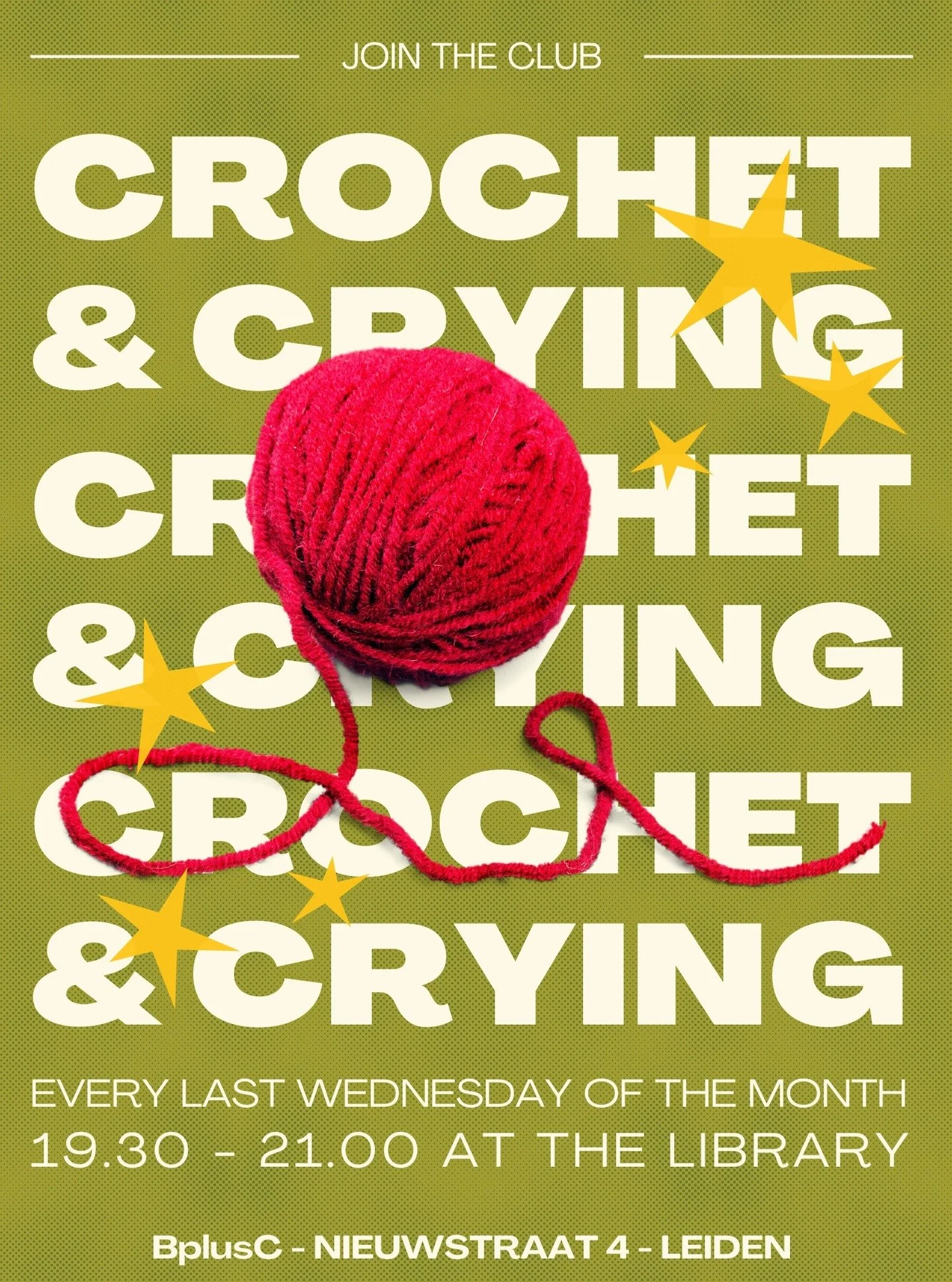 We are very busy organizing Textile Inspiration Day. Whats better then unwind then a bit of crocheting and crying? Will we see you this Wednesday?

The Crochet &amp; Crying Club meets every last Wednesday of the month in the library to crochet, knit,