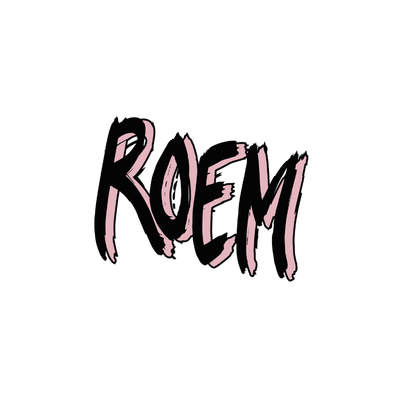 The word 'ROEM' written in stylized pink lettering on a black background.