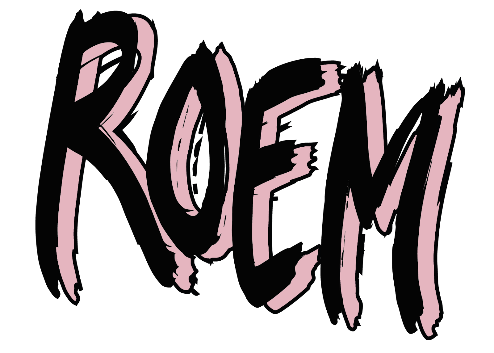Stylized text spelling 'ROE' with black and pink colors.