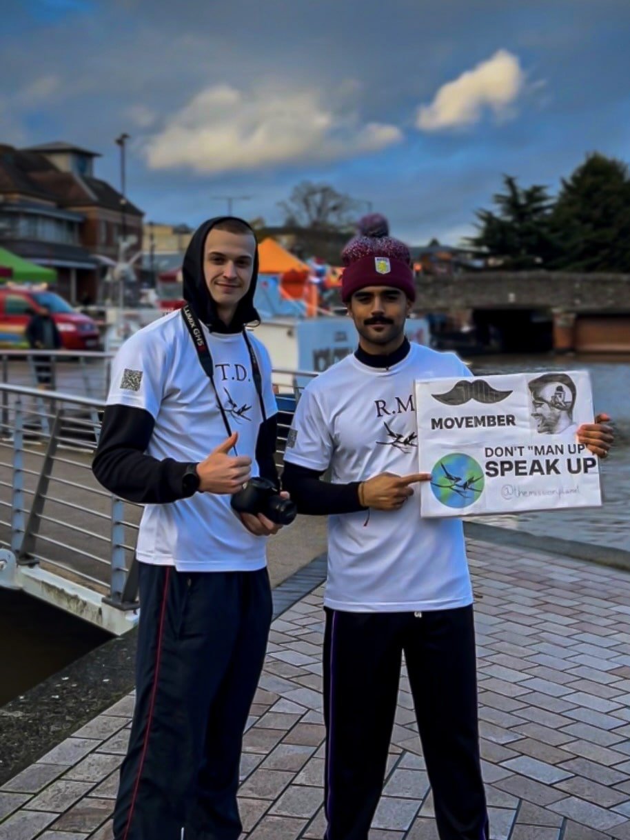 Rohan and Tom from The Mission Planet CIC raising awareness for Movember and men’s mental health during a fundraising initiative in Stratford-upon-Avon.