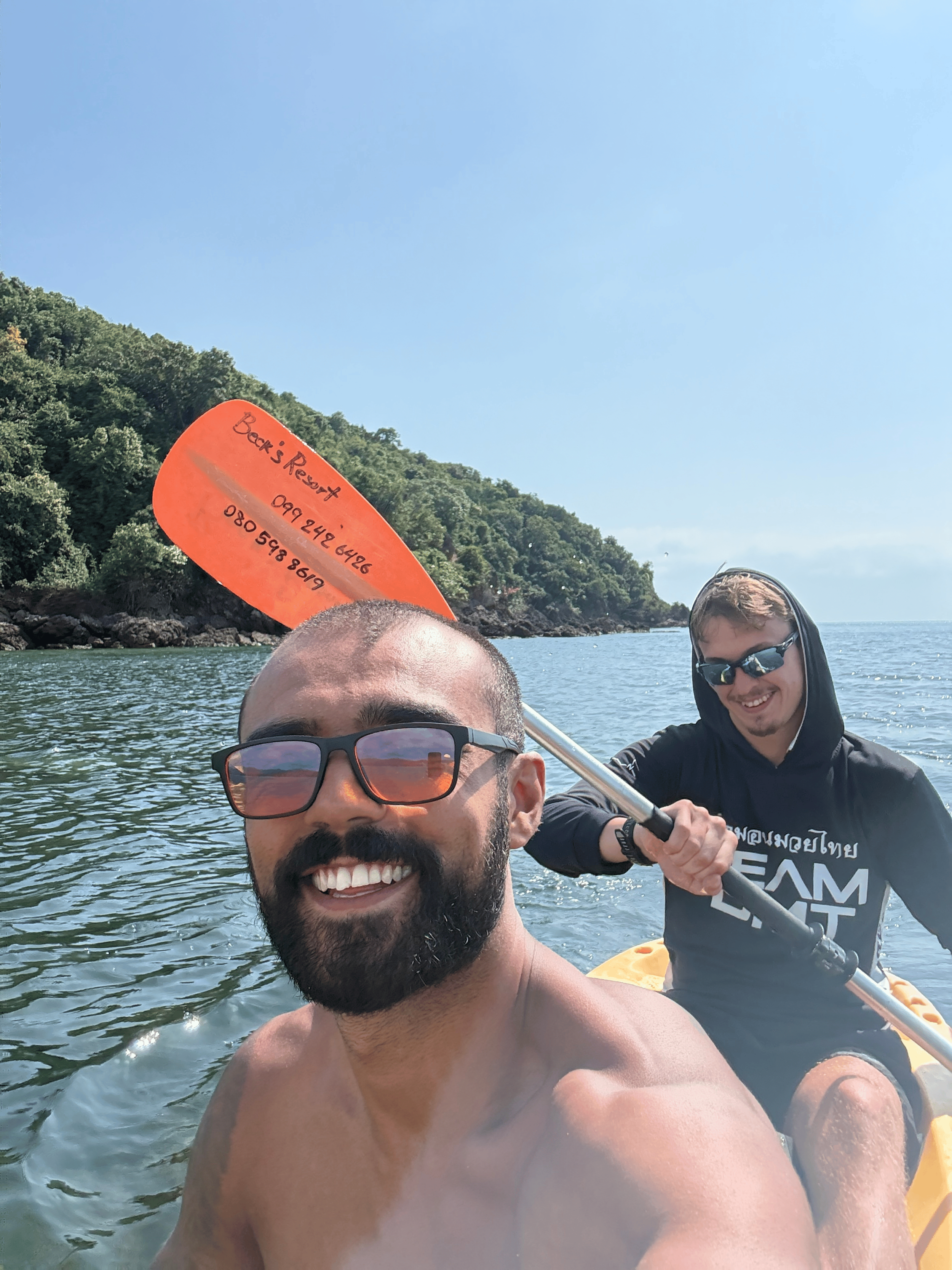 Rohan and Tom kayaking on open water during a Mission Planet journey, reflecting the adventurous and community-led spirit of the mission