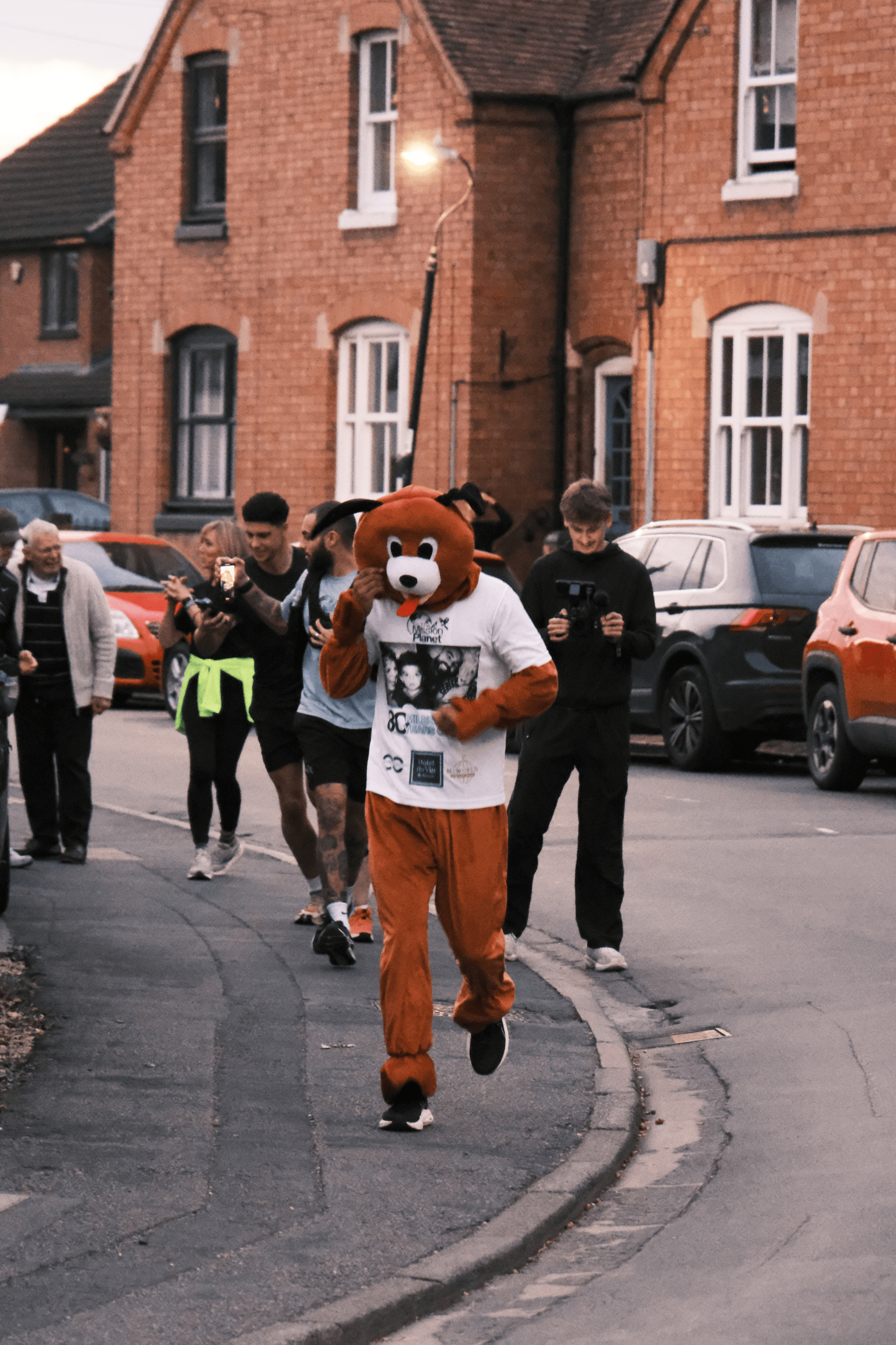 Rohan from The Mission Planet CIC at the start of his 80-mile fundraising run, wearing a costume to raise awareness for street dogs.