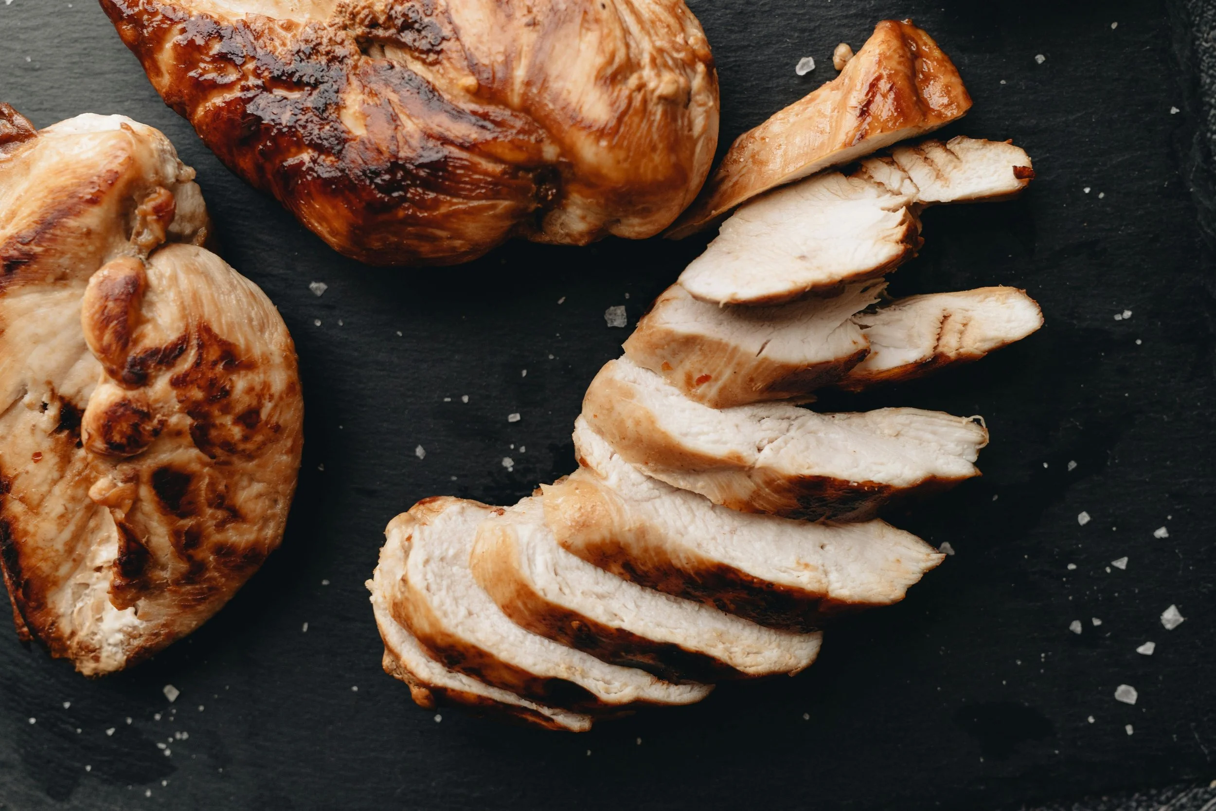 Roasted chicken breast cut up