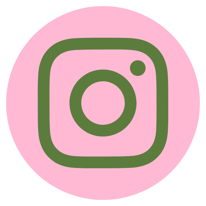 Instagram logo with a pink background and green outline.