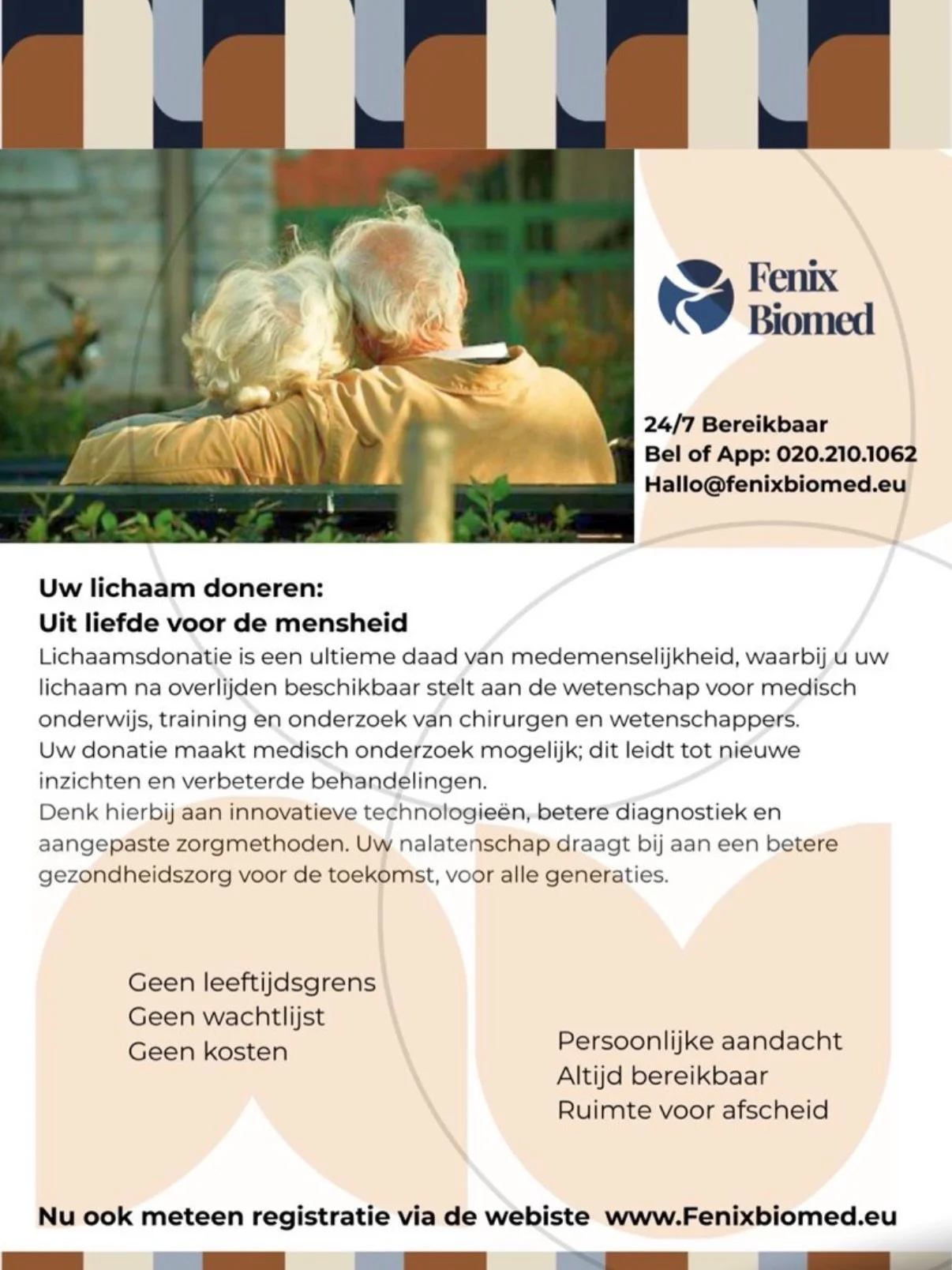 New Flyer🧡💙

De nieuwe flyer wordt vandaag gedrukt!
Wil je ook meer informatie ontvangen over lichaamsdonatie voor de wetenschap?

Heb je een bedrijf? Werk je bij een zorginstelling of een uitvaartbedrijf, misschien ben je zelf uitvaarder?

Deze he