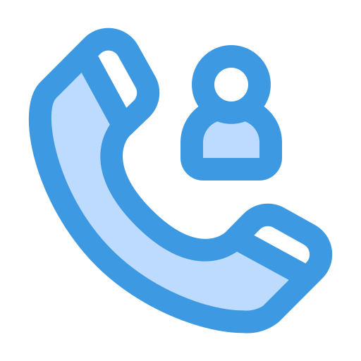 Icon of a telephone receiver with a user silhouette indicating a phone call or customer support.