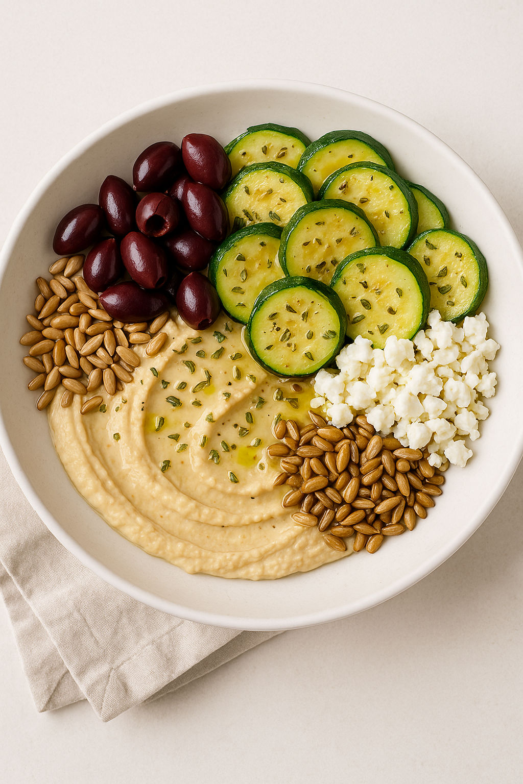 Warm Zucchini &amp; Hummus Bowl (Protein-Ready!)