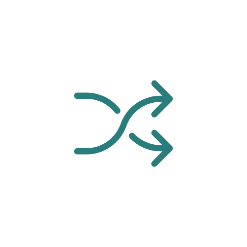 Flow chart icon with two arrows diverging from a common point.