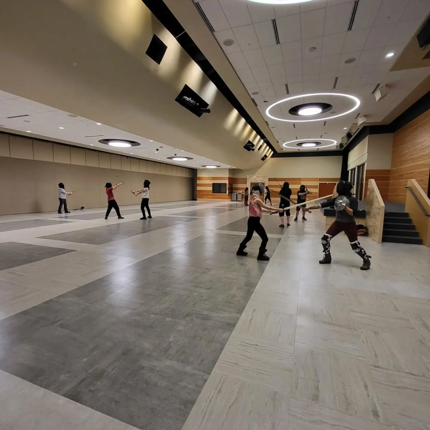 Today we learned the schiessen and practiced thrusting. If you'd like to learn more, email us at lostartshf@gmail.com or join us Tuesdays and Thursdays in Sub Ballroom C from 6:30 - 8:00 and Saturdays in the South Dome from Noon to 2:00. #historicalf