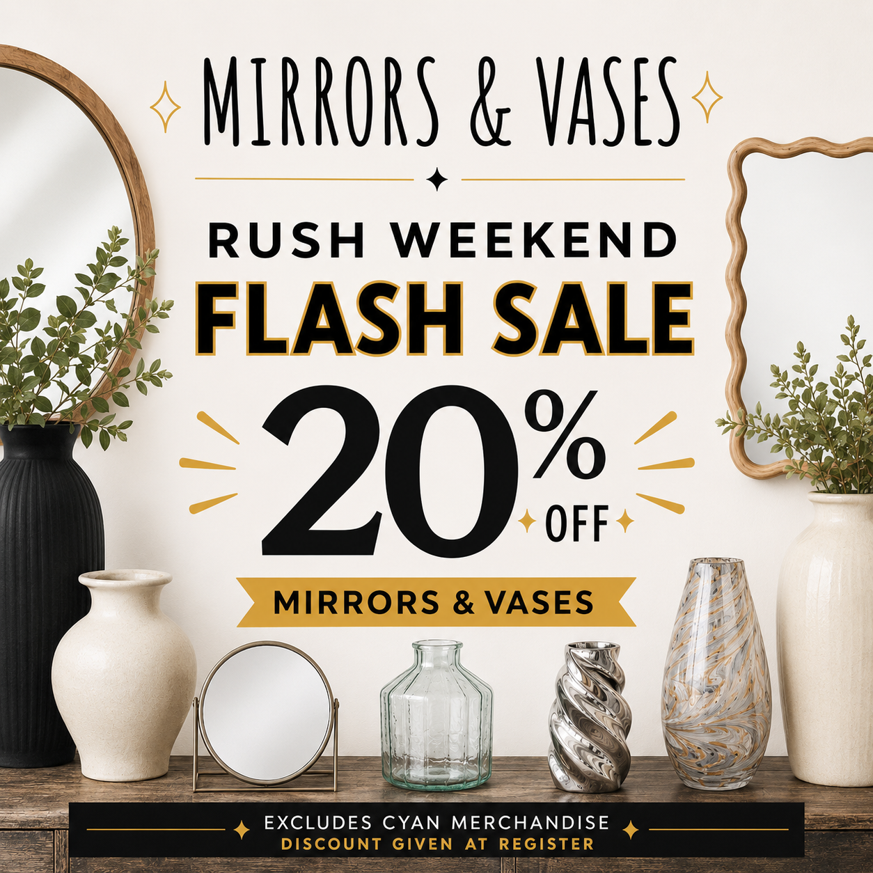 20% off Mirrors and Vases