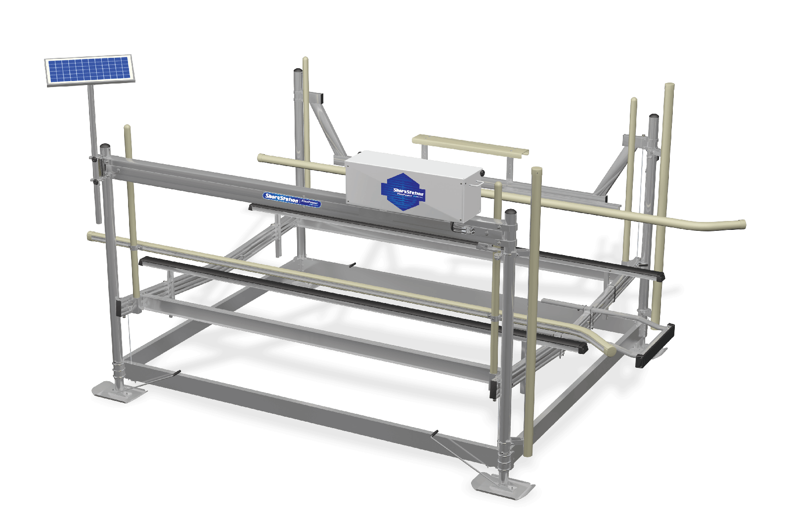 ShoreStation 5000 hydraulic boat lift providing effortless push-button lifting for a boat.
