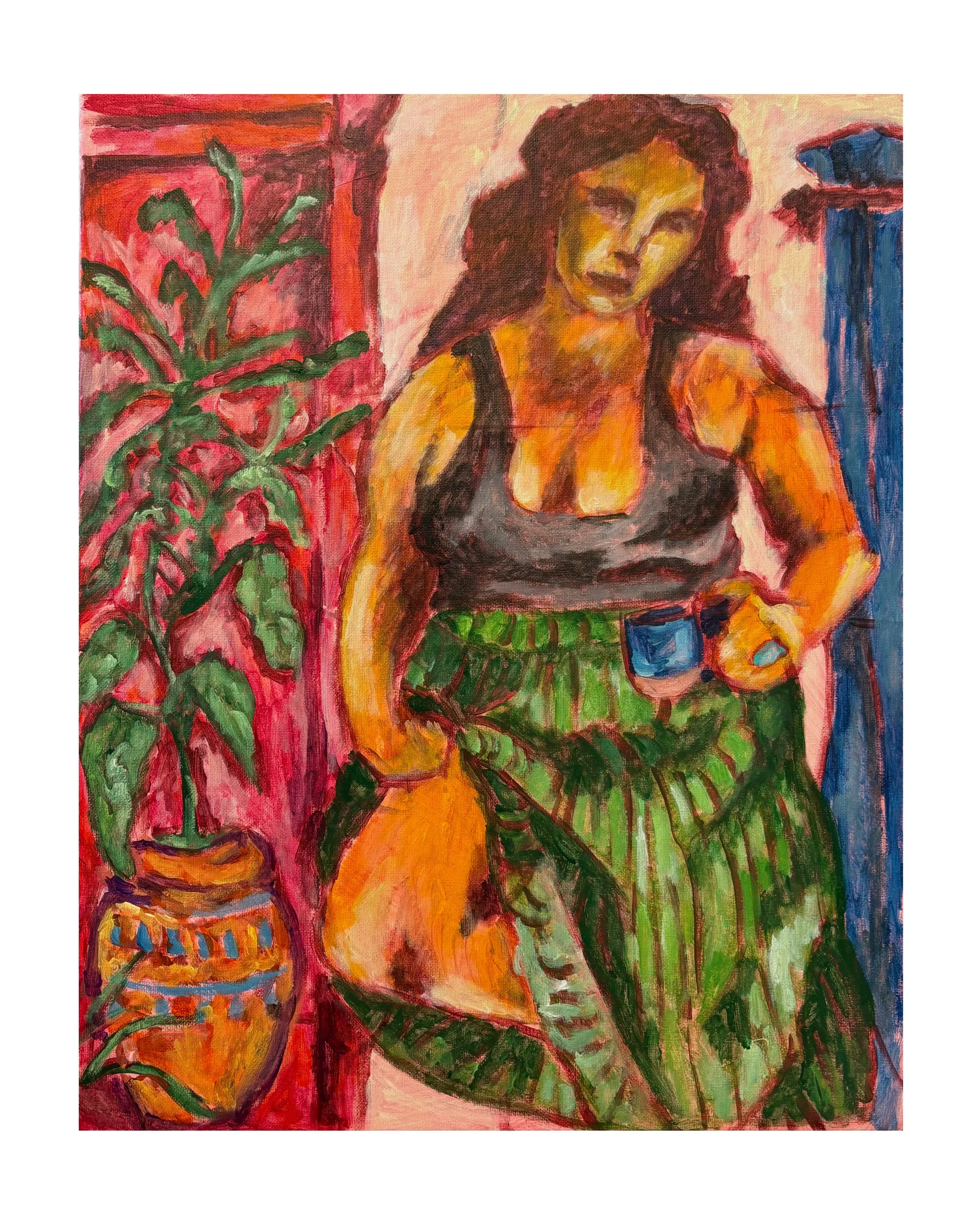 Woman in Green striped Skirt