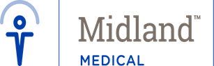 Midland Medical logo with a stylized blue symbol and gray text