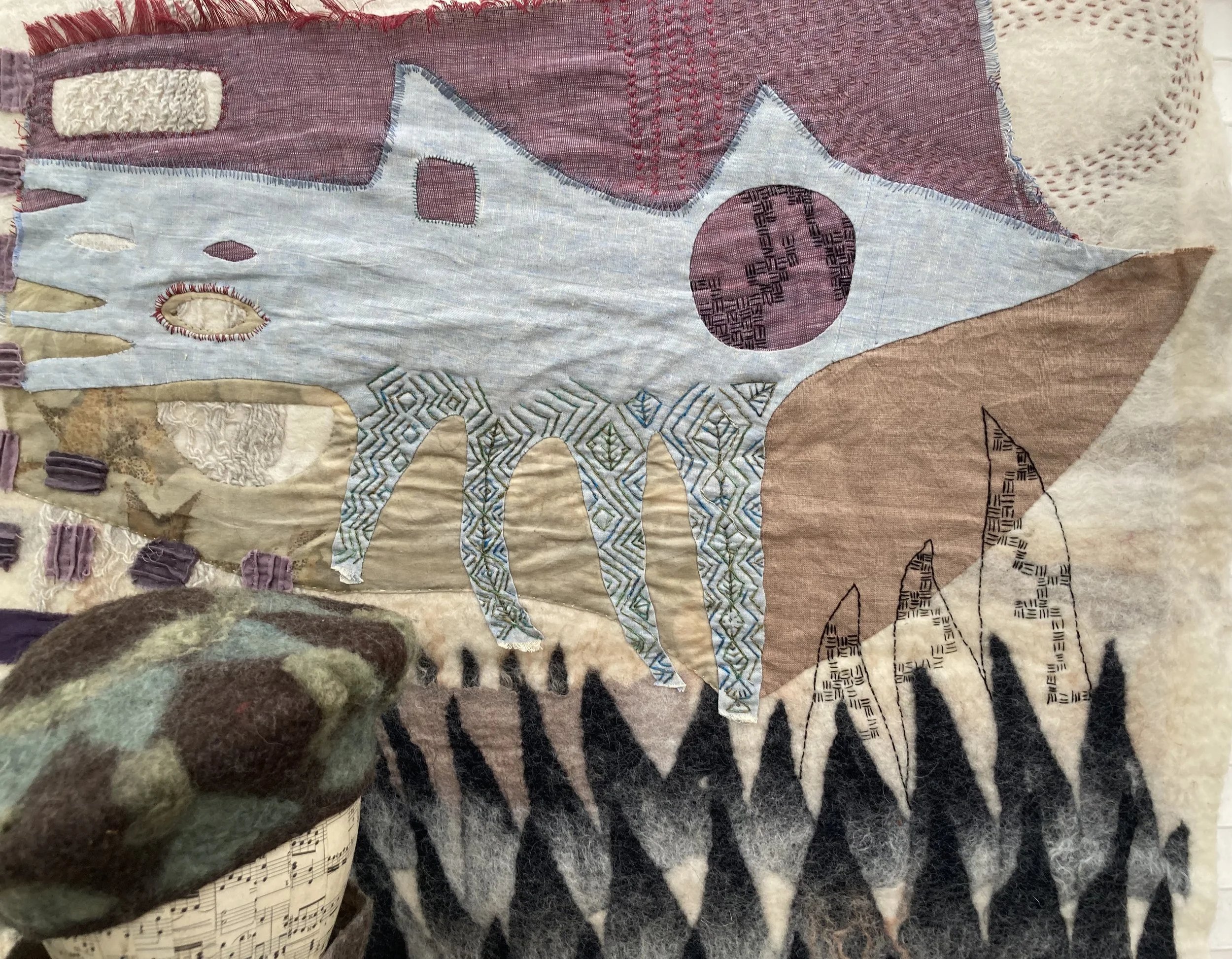 Bone Knowing 2021
plant dyed linen and cotton appliquéd to handmade wool felt
hand stitching in silk, cotton and wool
33'x37'