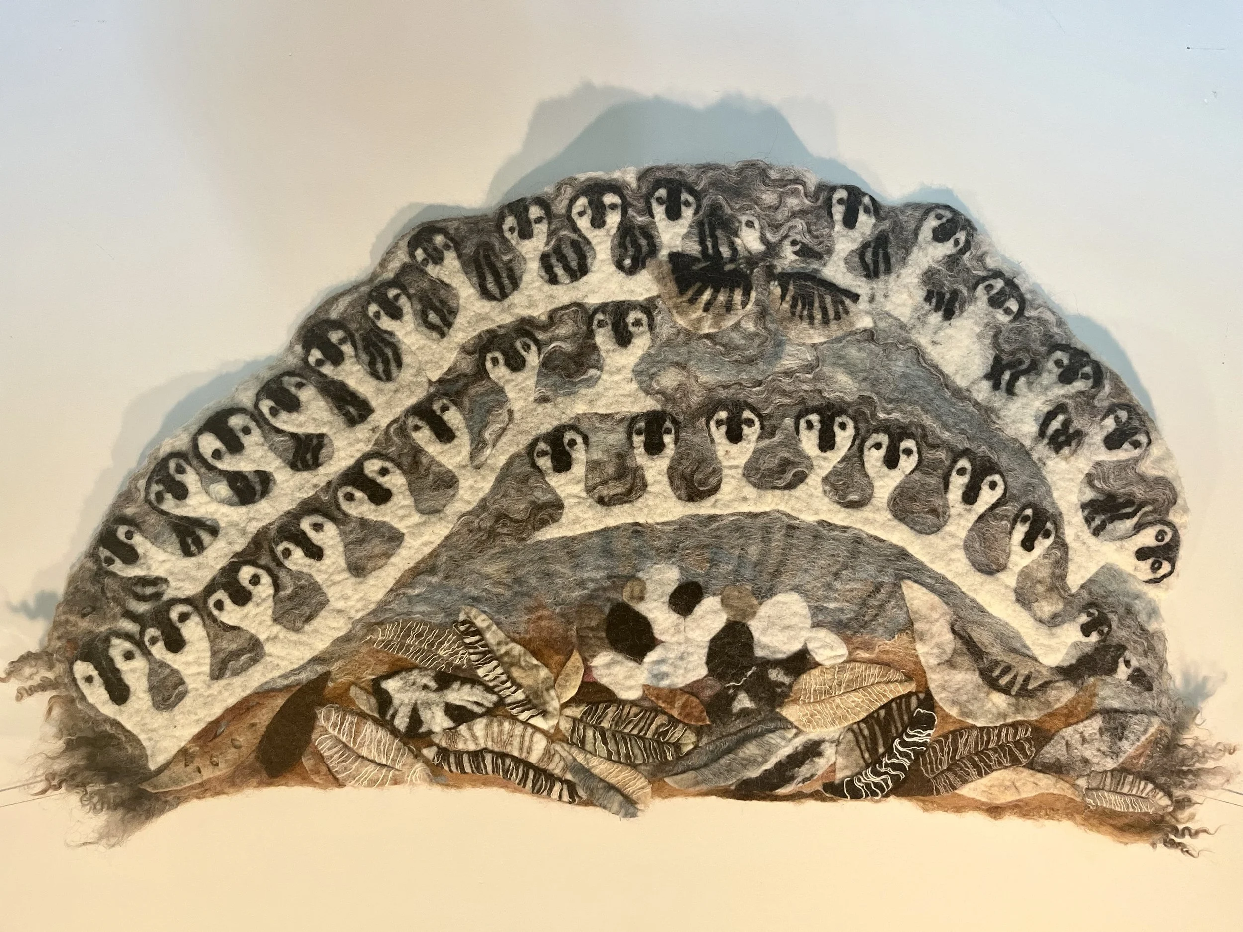 River Valley Goose Ladies I 2024
plant dyed wool wet felted
handspun wool yarn
unprocessed shetland locks
23'x40'