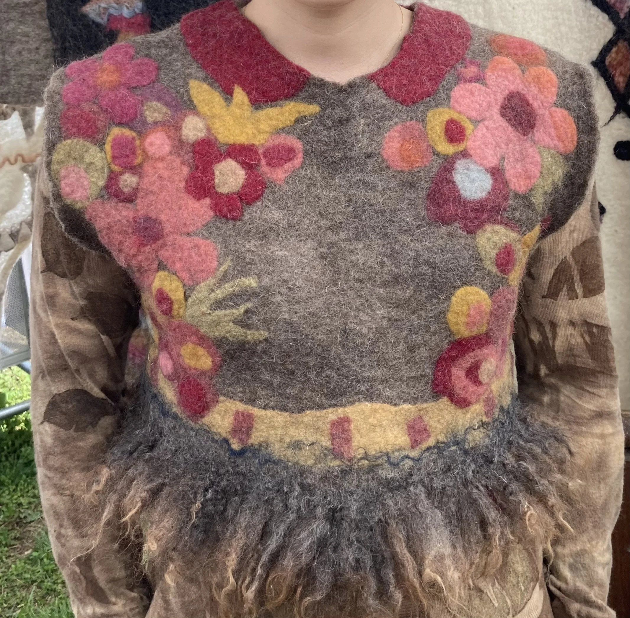 Vest 2023
plant dyed wool, shetland locks, inlaid design seamless felting construction